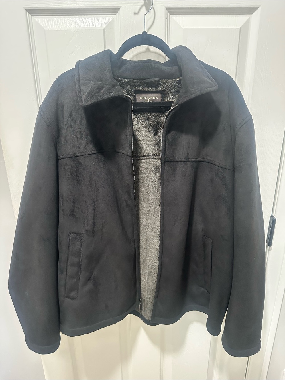 Dockers Black Faux-Suede Jacket with Gray Fleece Lining